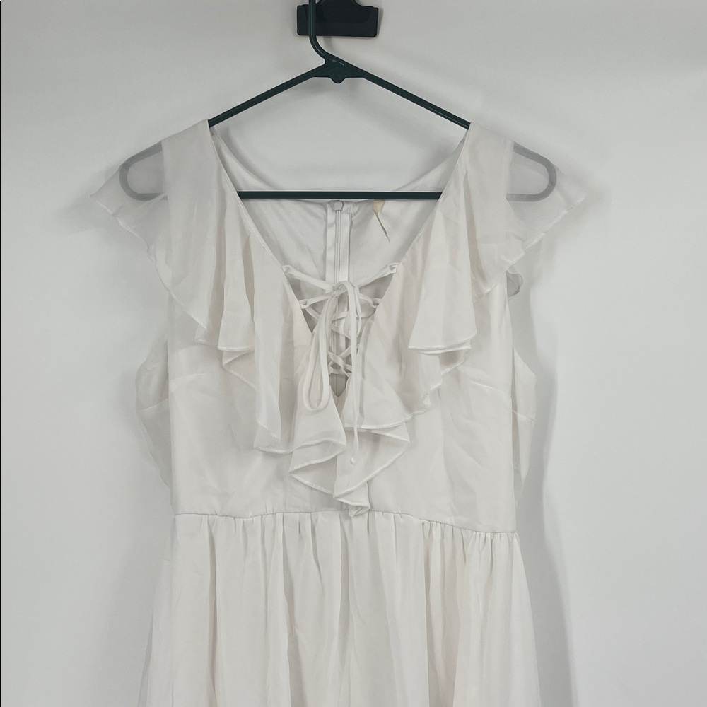 White Ruffle Lace Up High Low Dress Size Large - Picture 4 of 8